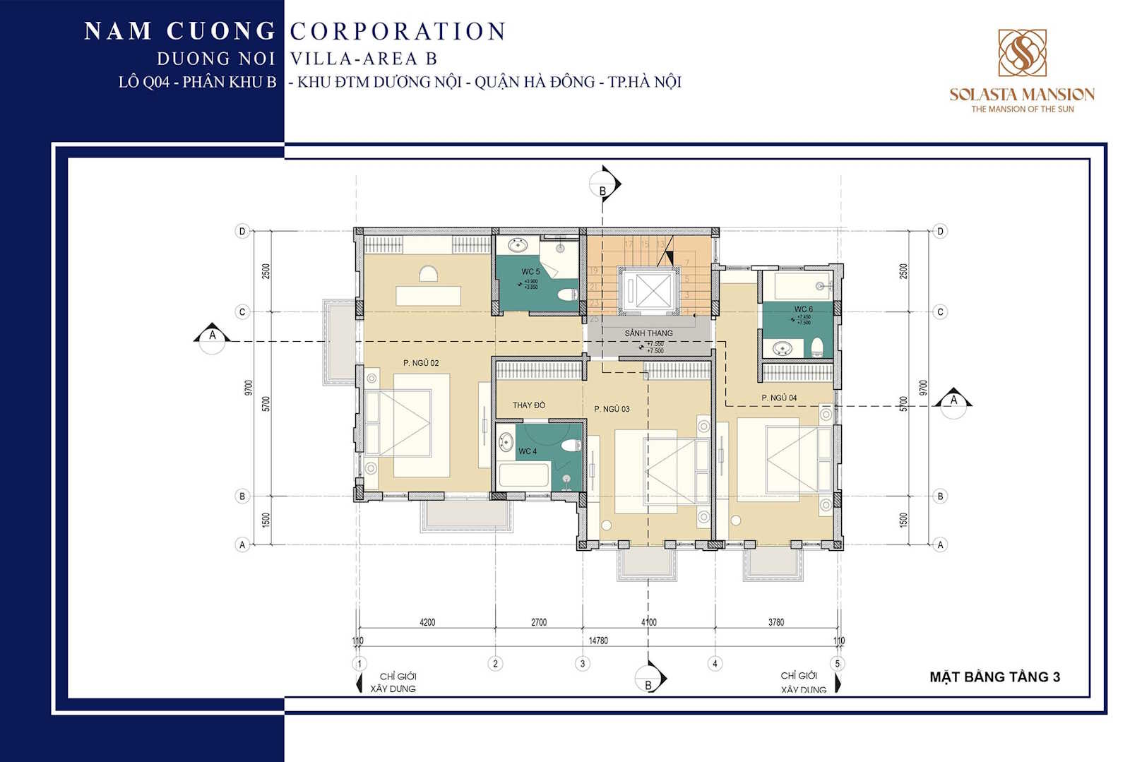 Mặt bằng tầng 3 biệt thự Solasta Mansion Dương Nội