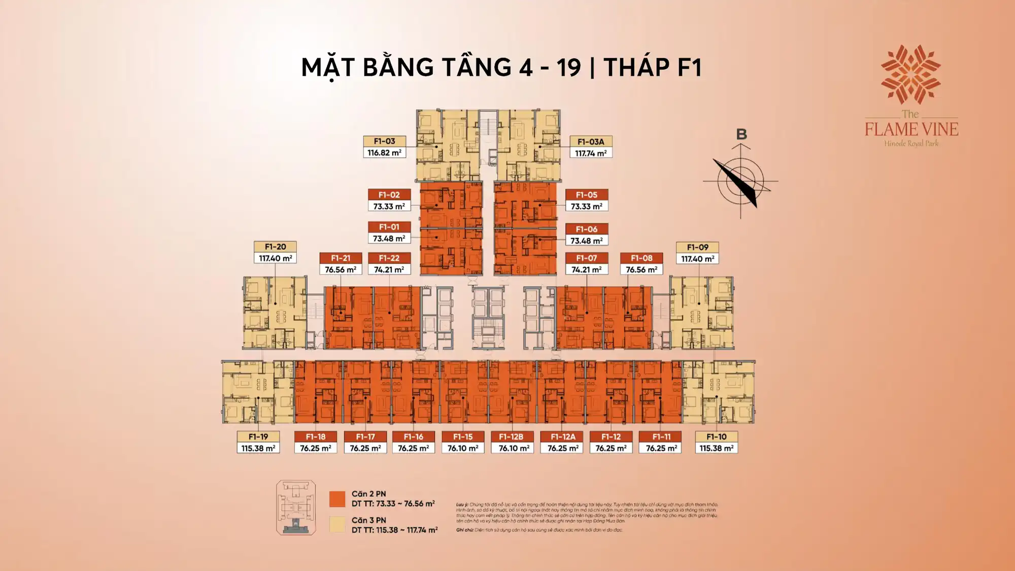 Mặt bằng tầng 3 và tầng điển hình tháp F1 The Flame Vine
