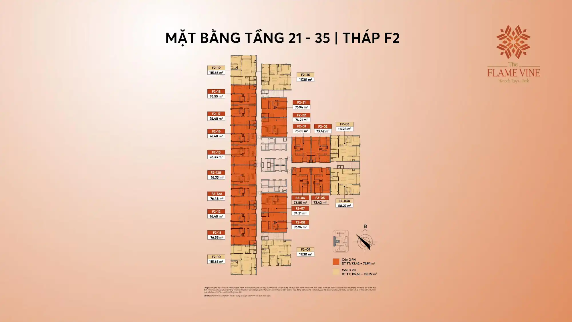 Mặt bằng tầng 21-35 tháp F2 The Flame Vine Hoài Đức