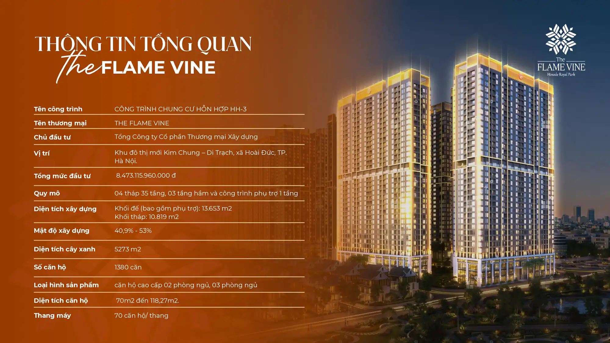 Thiết kế hiện đại và quy mô tháp F1 F2 The Flame Vine